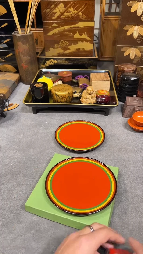 独乐 带足壶承两片 大漆漆器大漆漆器