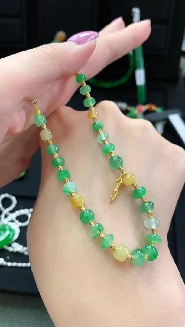 【闪购商品】翡翠手链18K金镶嵌手链