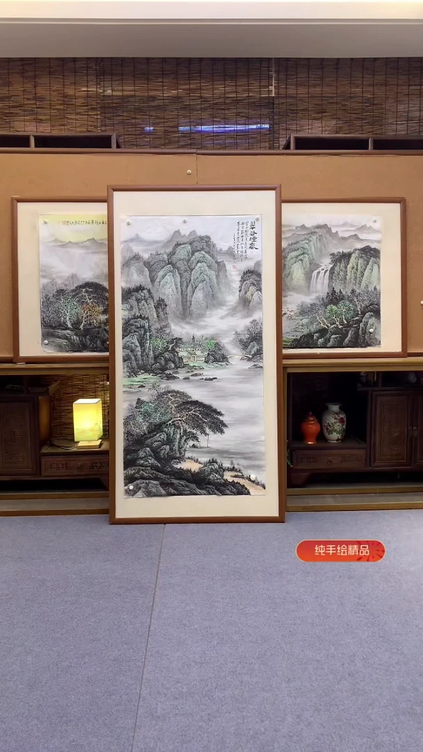 国画四尺纯实木纯手绘带框装裱165*85cm