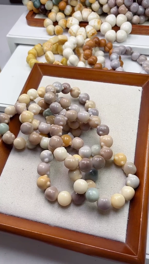 手串菩提根/象牙果沐u19干磨横孔猫猫头18mm手串瑕疵不补随机