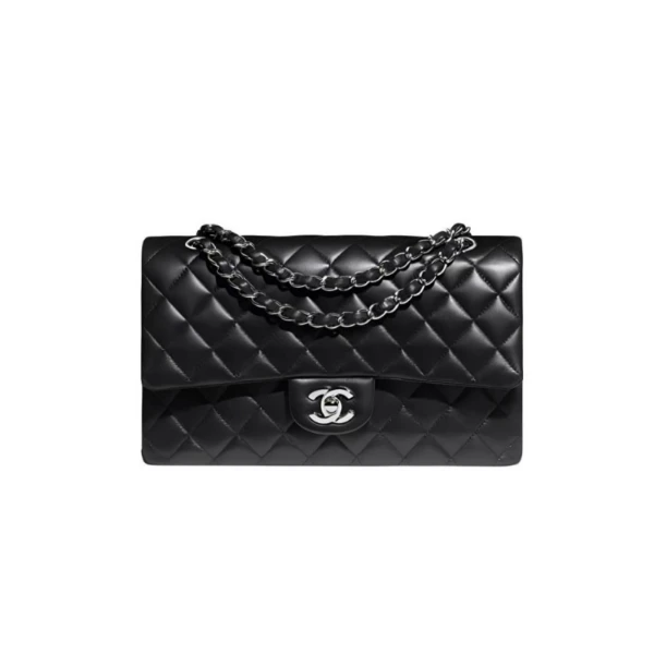 99新 Chanel/香奈儿 CF中号光面黑银时尚包/JM9064