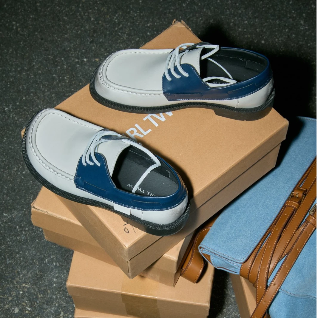 VEEFSHOW 830-2 低跟圆头乐福鞋蓝色常规透气休闲鞋夏季春季系带