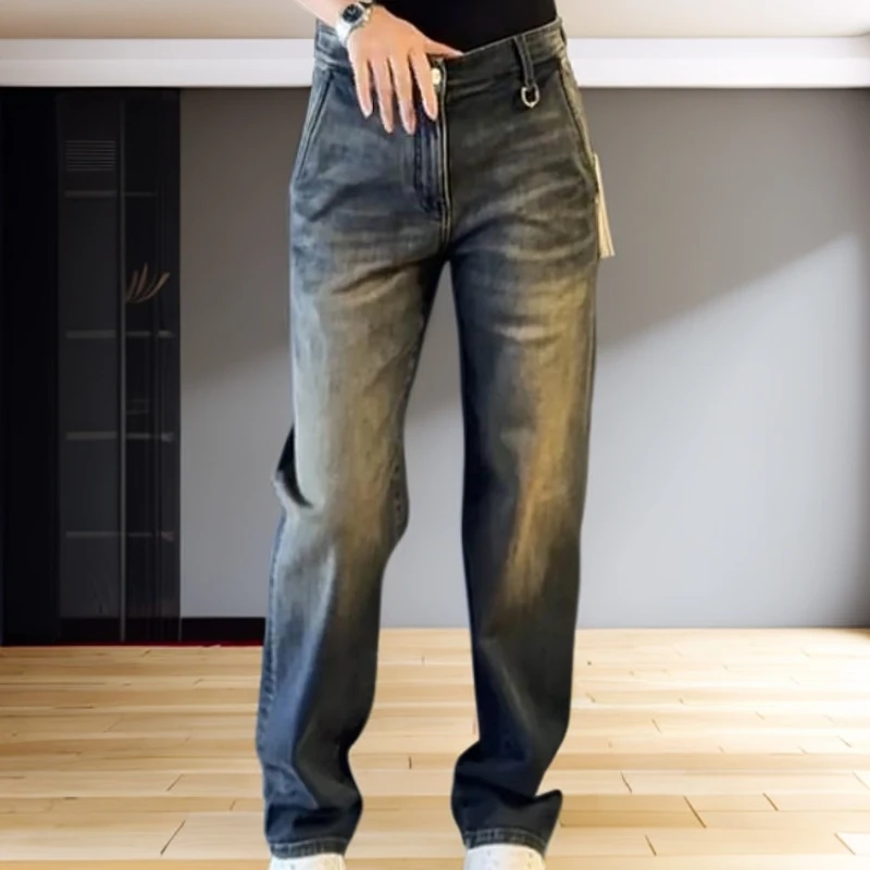 春秋季大码潮牌休闲牛仔裤男装轻奢百搭时尚高级感直筒设计感长裤
