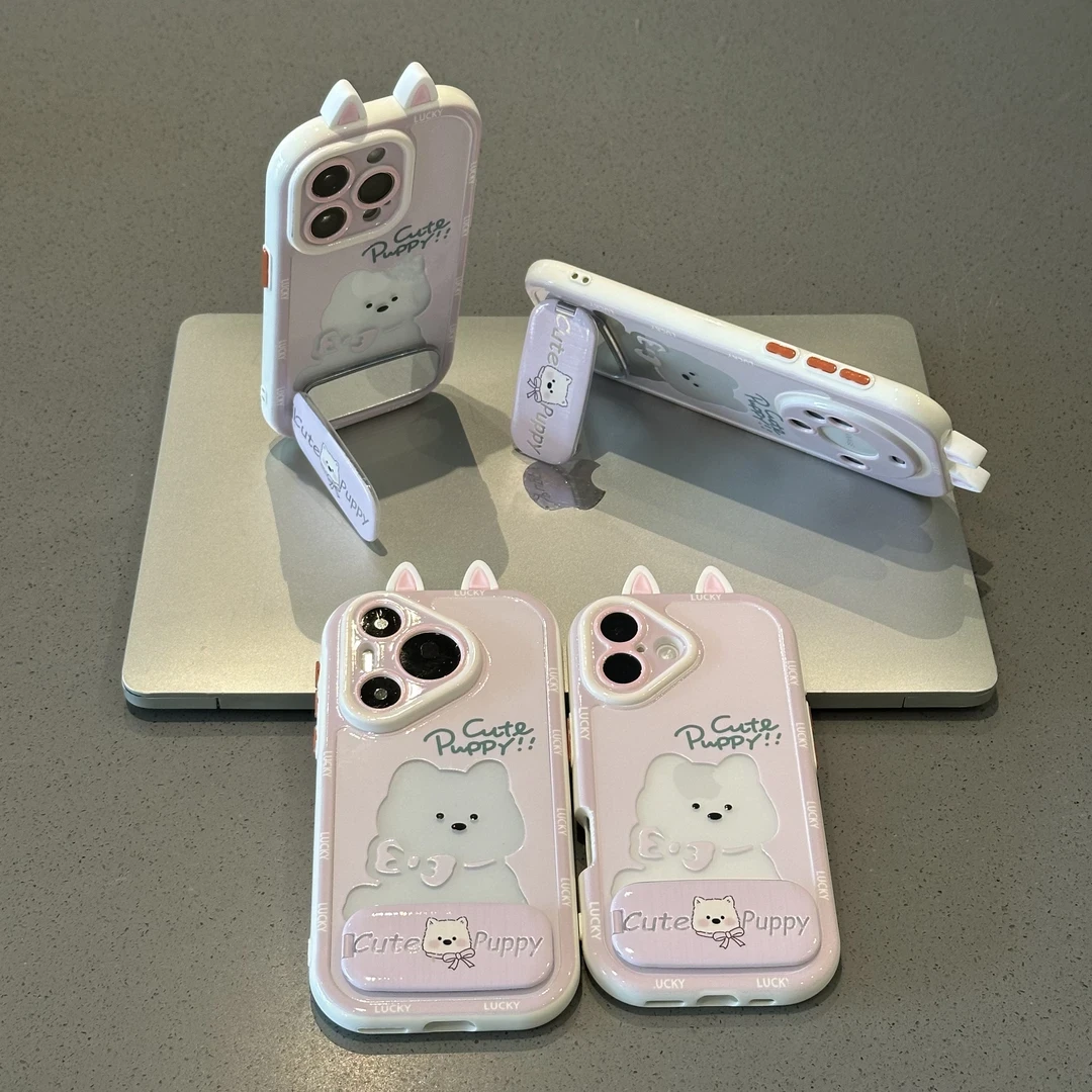 立体耳朵西高地支架适用苹果16promax奶油手机壳iPhone15女14新款