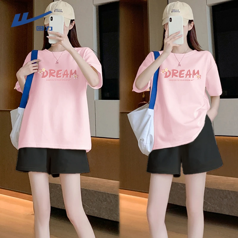 回力女运动套装2025新款夏季女款休闲跑步衣初中生纯棉紫色短袖