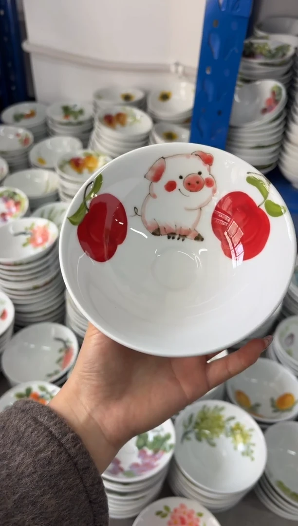 瓷片景德镇高温陶瓷食品级手绘釉中彩-斗笠碗