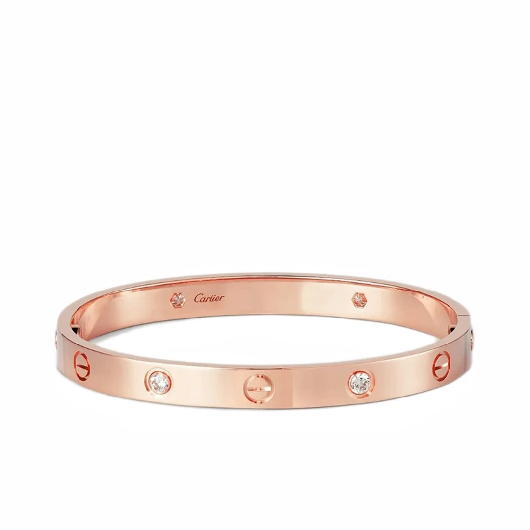 99新 Cartier/卡地亚 LOVE系列 18k玫瑰金 四钻宽版手镯B6069917
