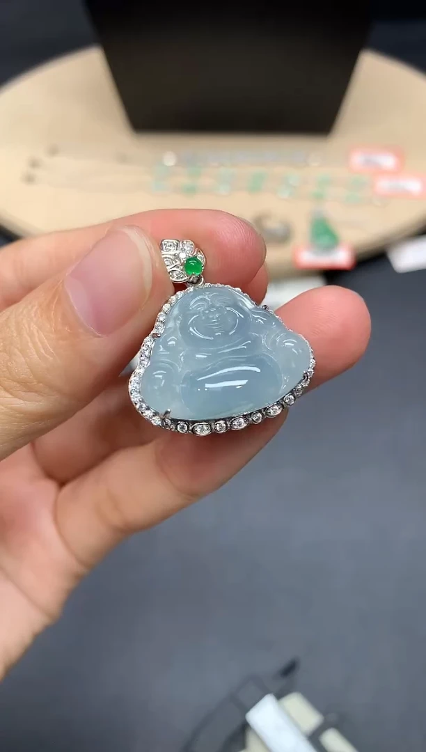 翡翠银S925镶嵌吊坠(不含链)佛公【无服务费】