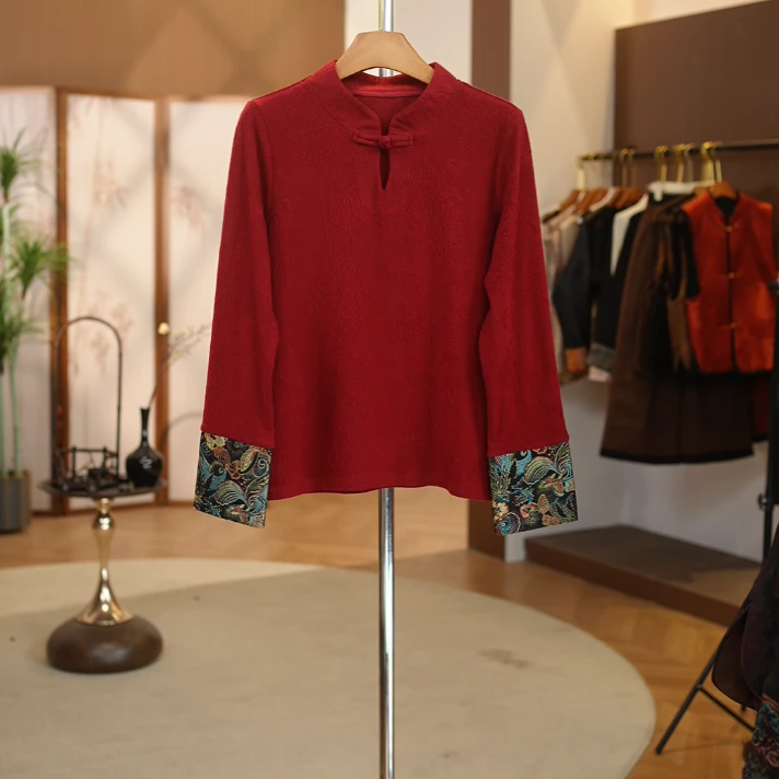 【玉锦】长袖常规提花半开领女装新中式玉锦衬衫