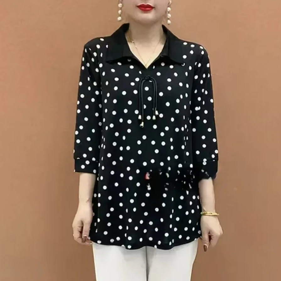 2025春夏新款波点小衫气质妈妈装显瘦长袖洋气时尚夏季宽松遮肚子