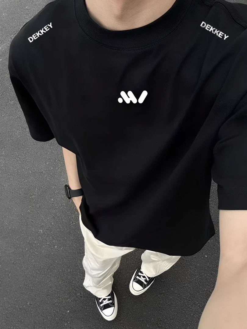 100%纯棉重磅复古两侧英文男生夏季新款220斤胖子宽松上衣纯棉女