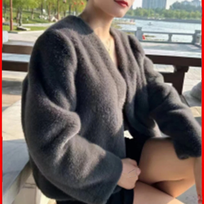 【设计师款】海宁设计师款貂绒外套皮毛一体气质V领短款外套