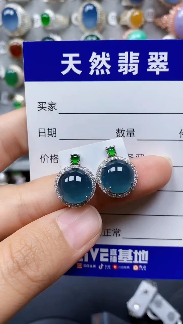 翡翠银S925镶嵌耳饰137