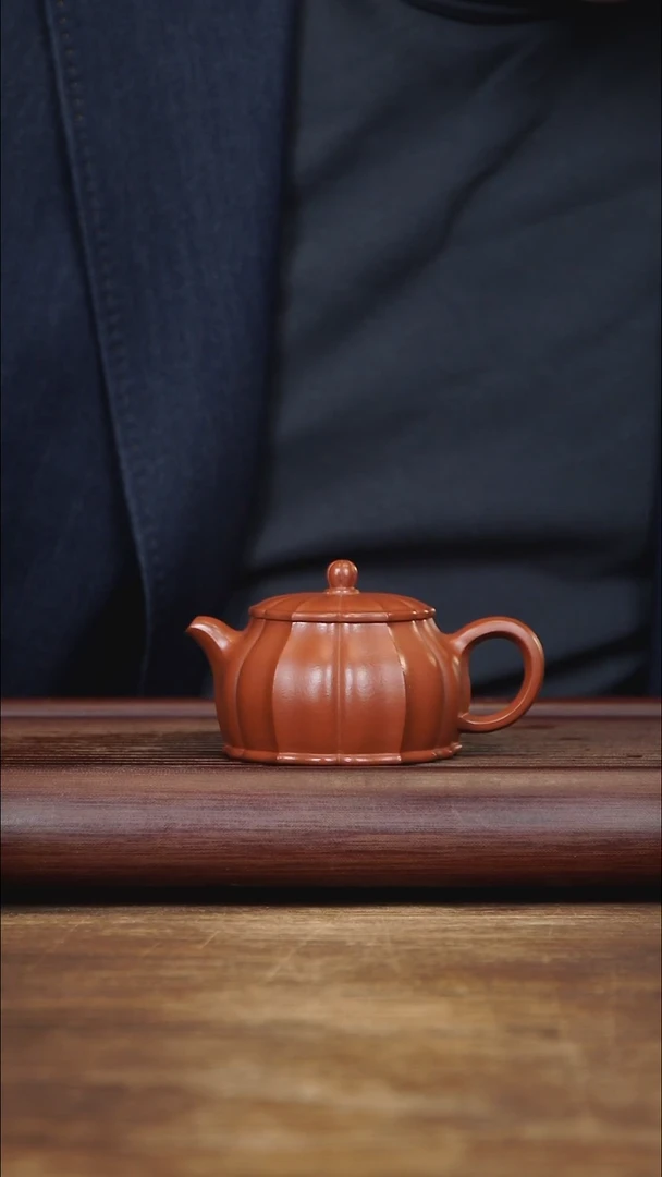 茶壶紫砂130ml 筋纹茂林 朱泥
