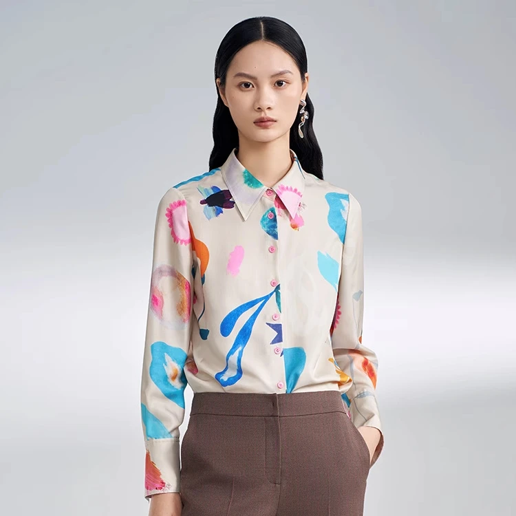 MEDECOO/墨蒂珂印花真丝衬衣长袖桑蚕丝衬衫MIC50206