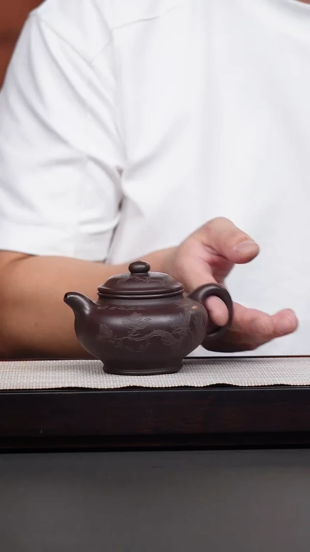 茶壶紫砂老紫泥刻绘掇只