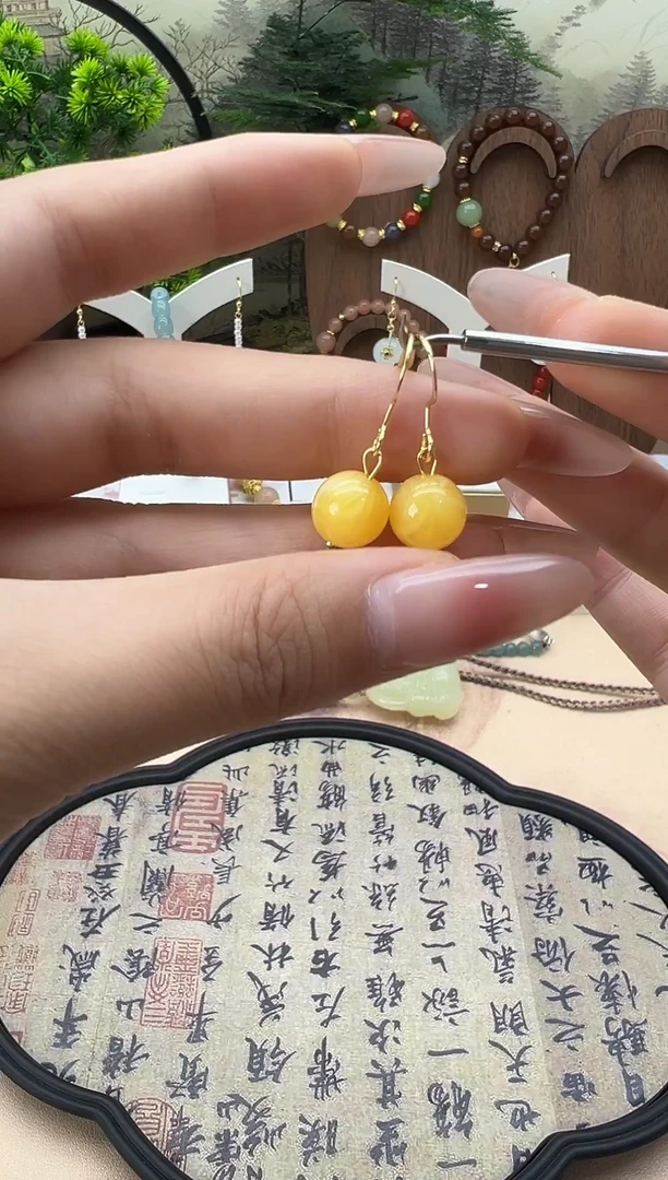 蜜蜡未镶嵌耳饰85