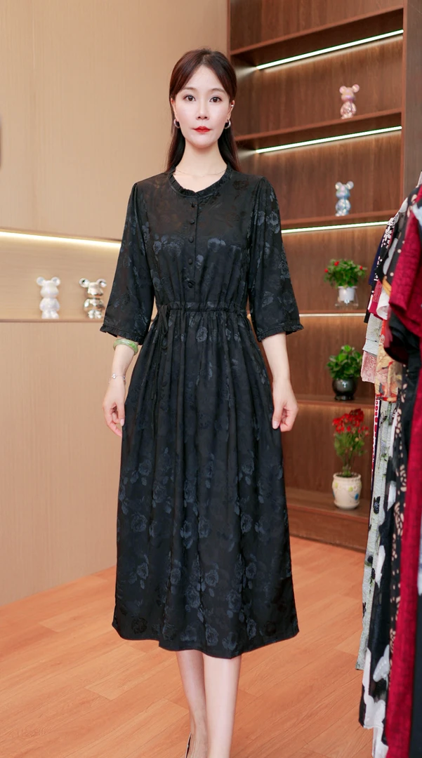 夏季连衣裙时尚修身显瘦洋气百搭不褪色显瘦黑色女装2502