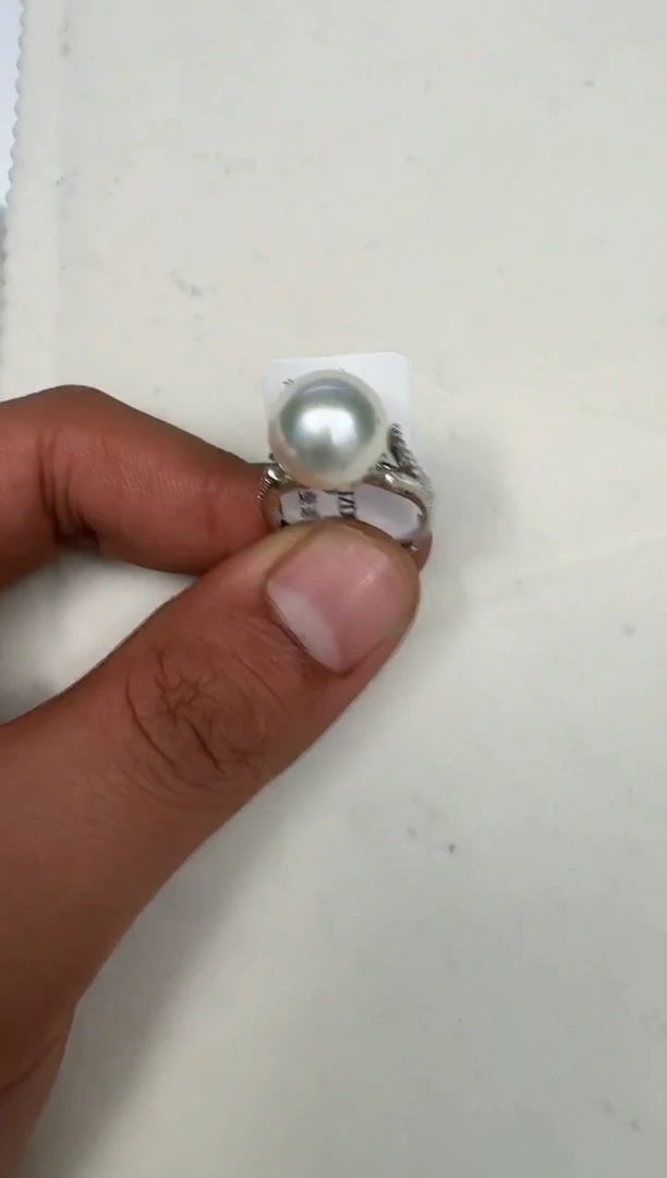 银S925镶嵌戒指海水珍珠戒指