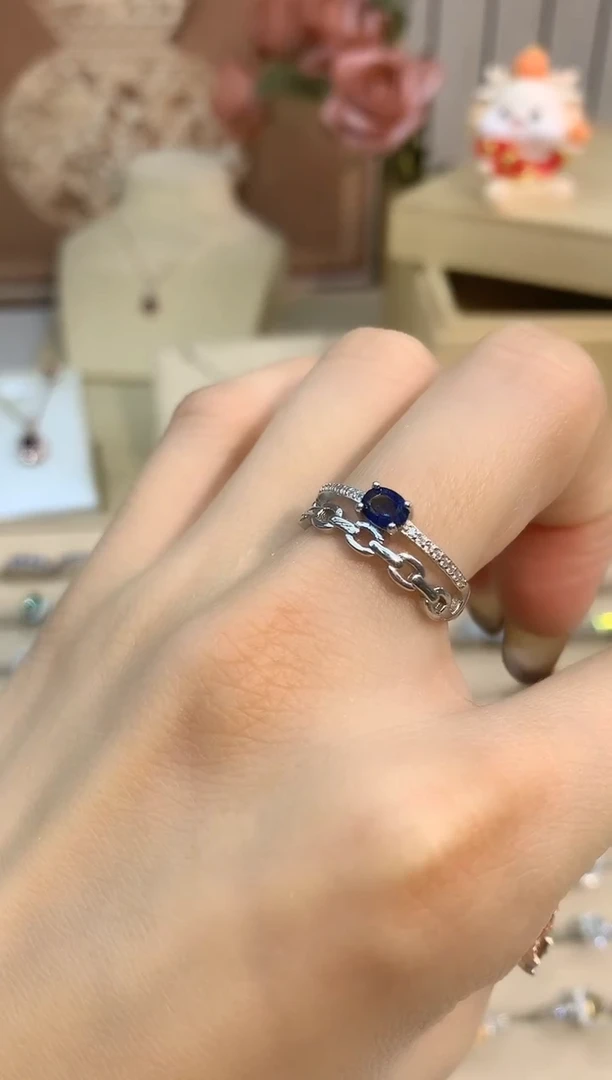 戒指蓝宝石银S925镶嵌蓝