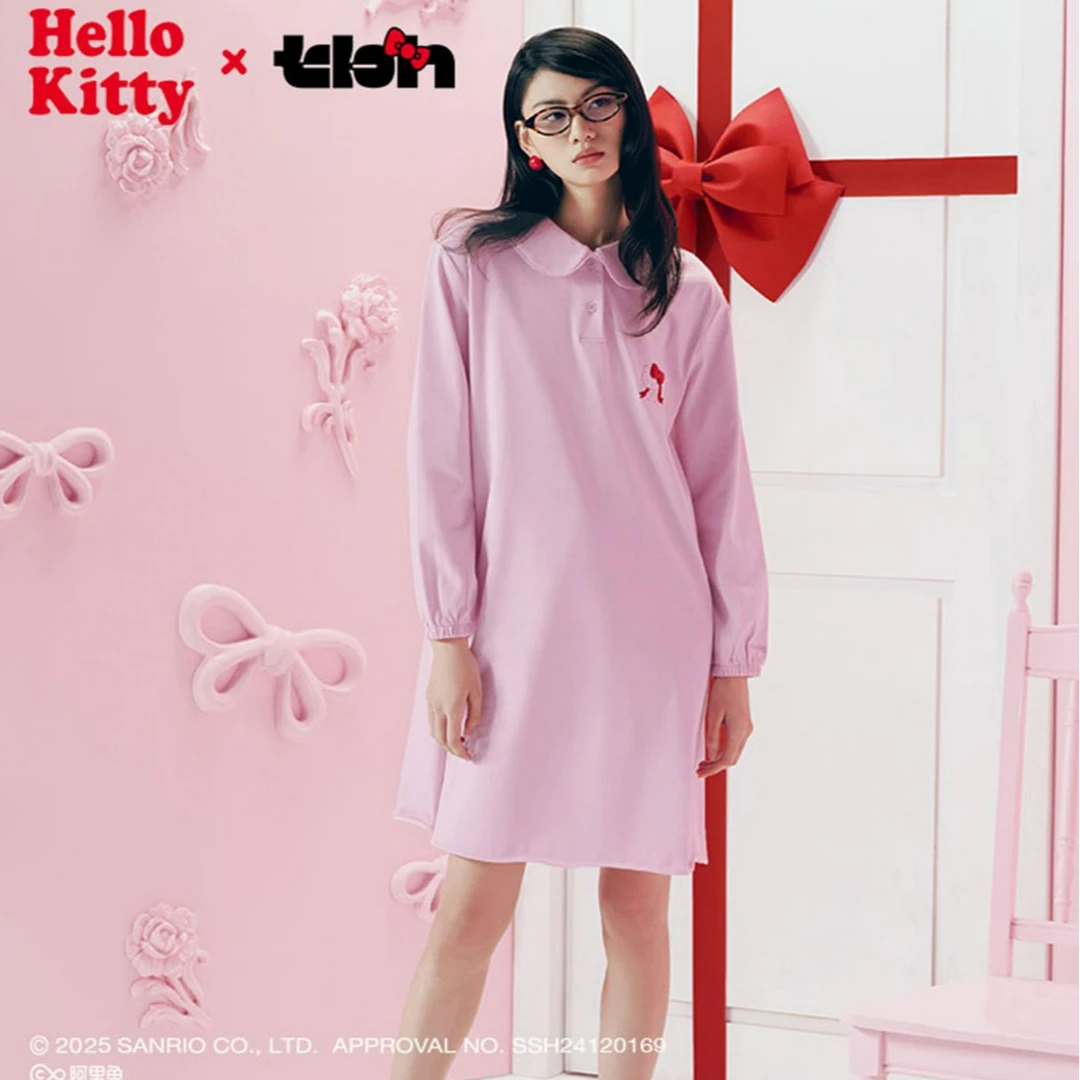 tbh野兽派家居Hello Kitty家居睡裙女士四季短袖睡衣锦葵粉dr