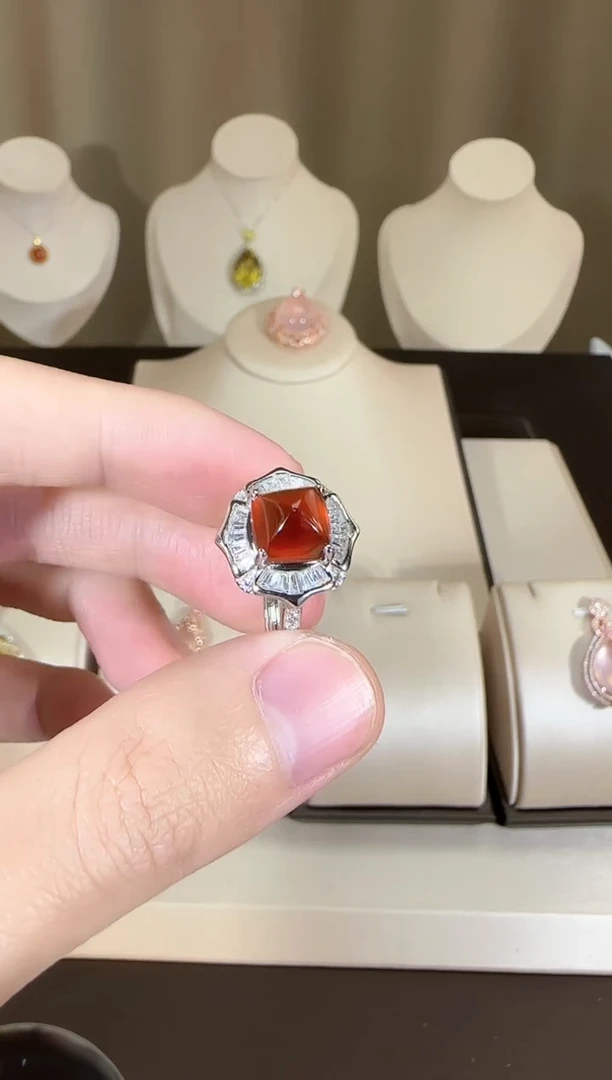 【闪购商品】石榴石（芬达石）戒指银S925镶嵌8mm糖塔