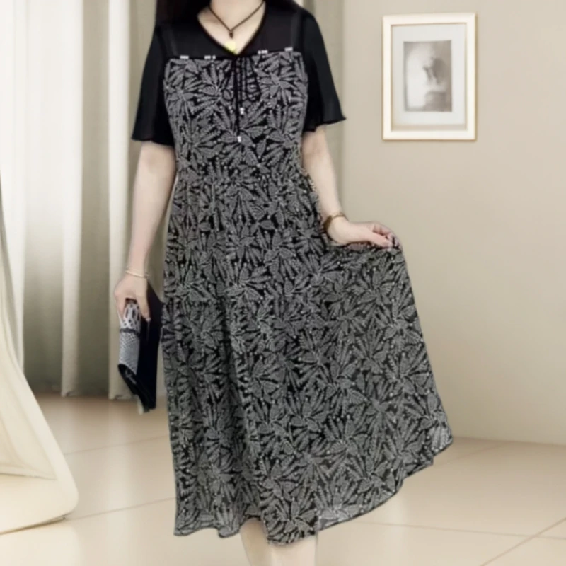 B2375#【木兮兮专属】2024年夏季新气质显瘦修身碎花中长款连衣裙