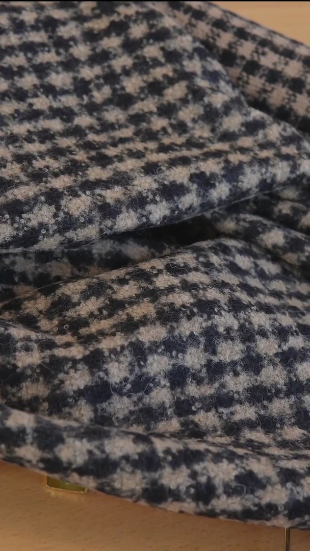 羊毛2米意大利织造羊毛交织 面料棕色千鸟格大衣外套布料宽150CM