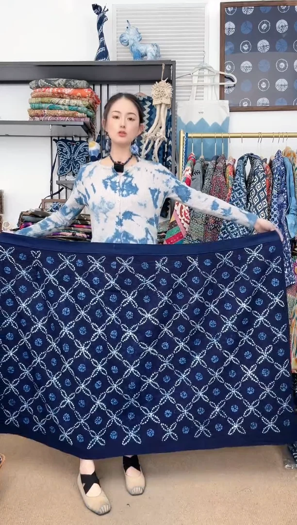 【闪购商品】篱笆纹古法冷染白族扎染手工裹裙90cm