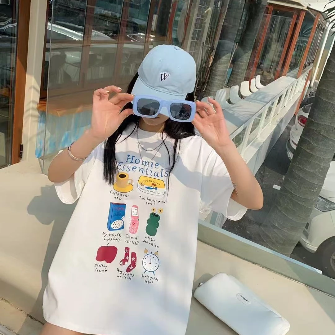 韩国新款无感印花下午茶高质感圆领短袖