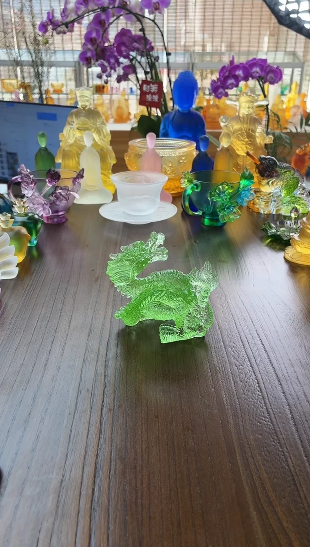 手工艺品琉璃绿色青龙摆件