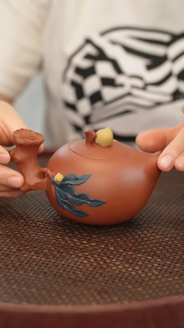 茶壶紫砂寿桃壶型 花器 260cc 半手工