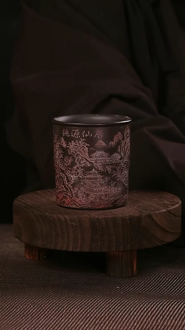 茶杯紫砂紫砂刻绘主人杯桃园仙居