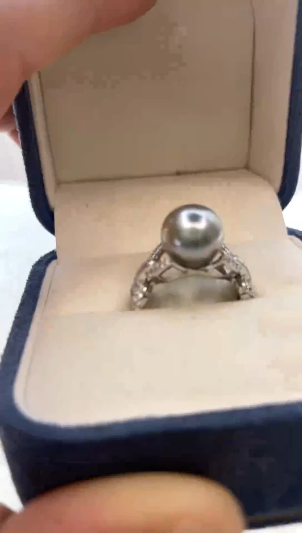 银S925镶嵌戒指海水珍珠10-11