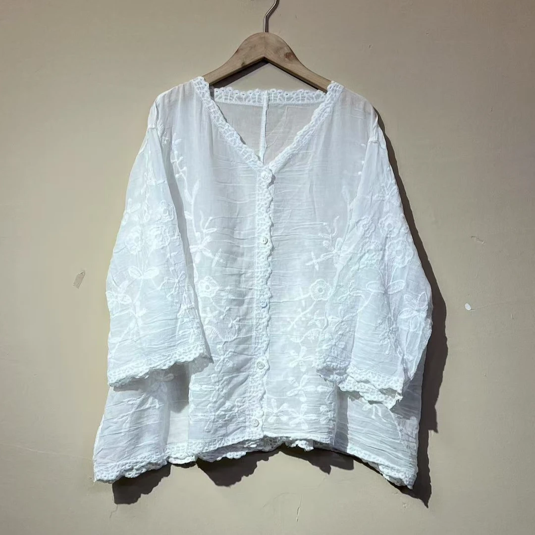 刺绣V领开衫防晒上衣