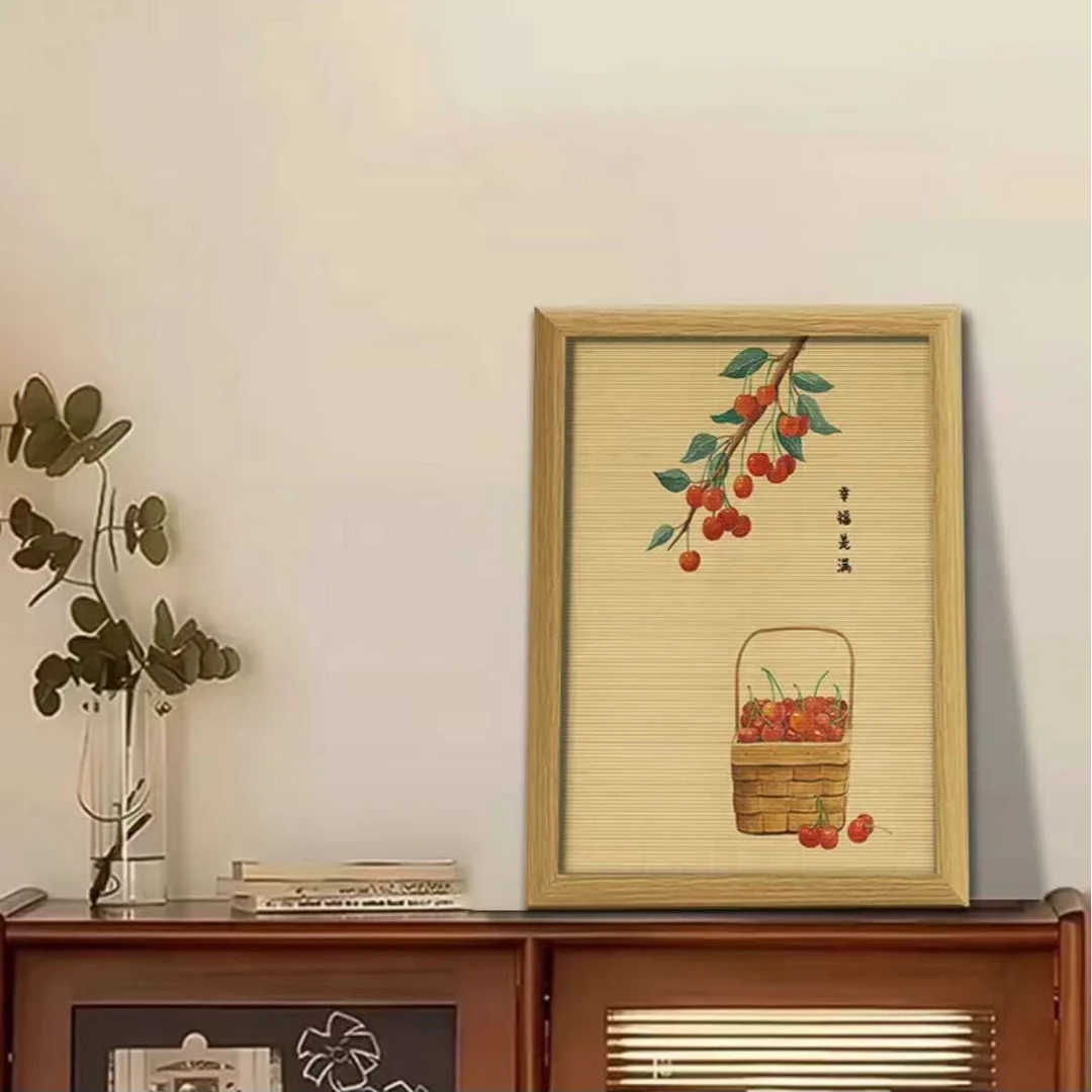 相框摆台定制柿柿如意竹编摆件装饰品客厅电视柜桌面书法摆画