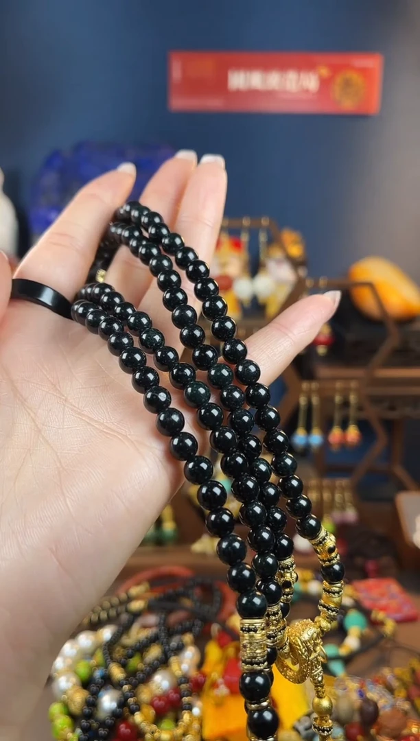 ?****开，黑色珐琅108项链