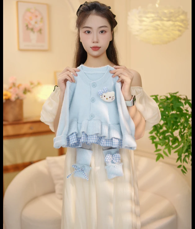 2025秋季新品韩版女童甜美拼接针织衫打底裤两件套XY25130