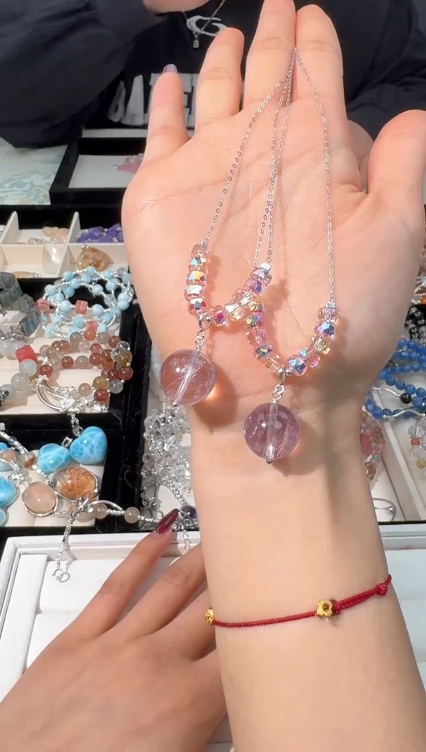 【闪购商品】水晶手链银S925镶嵌Y003紫水单珠华子项链