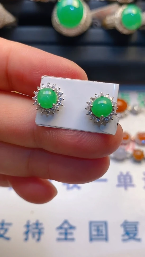 【闪购商品】翡翠耳饰银S925镶嵌天然A货翡翠1