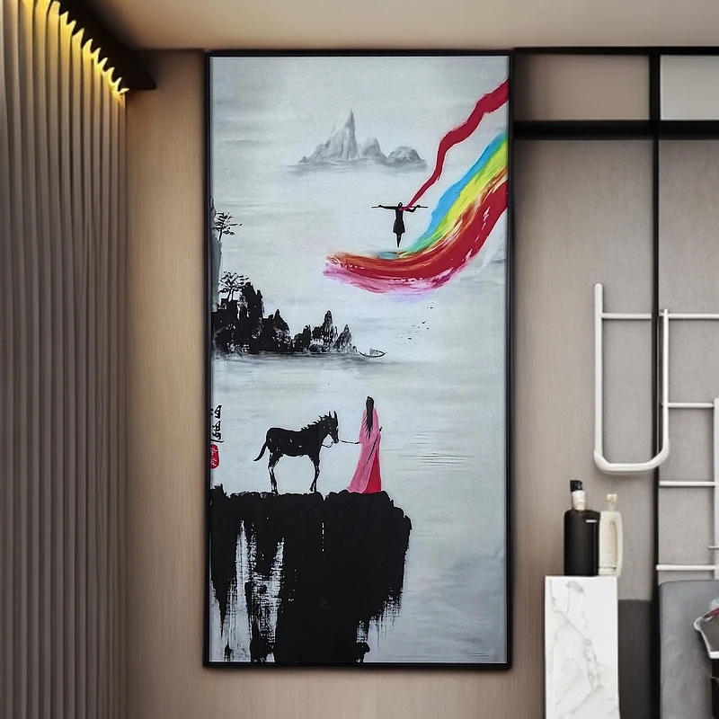 大话西游挂画书房茶室客厅玄关壁画茶台茶桌背景装饰画一生所爱