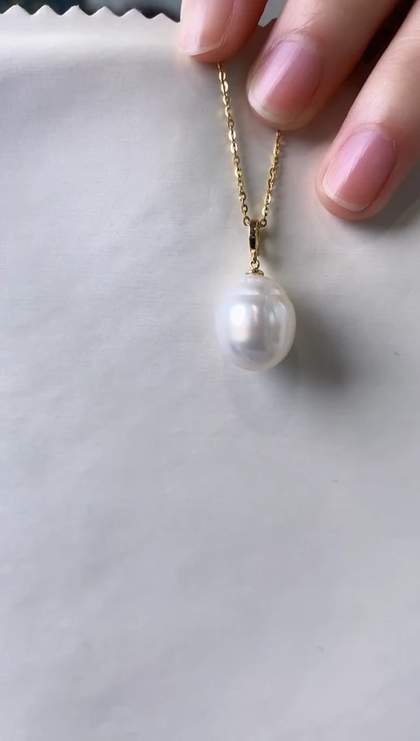 【闪购商品】海水珍珠吊坠(不含链)18K金镶嵌13-14澳白珍珠吊坠