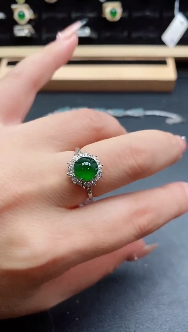 银S925镶嵌戒指翡翠1