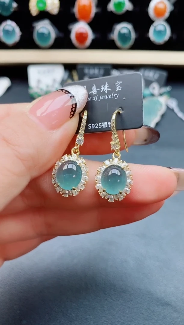 翡翠银S925镶嵌耳饰585008