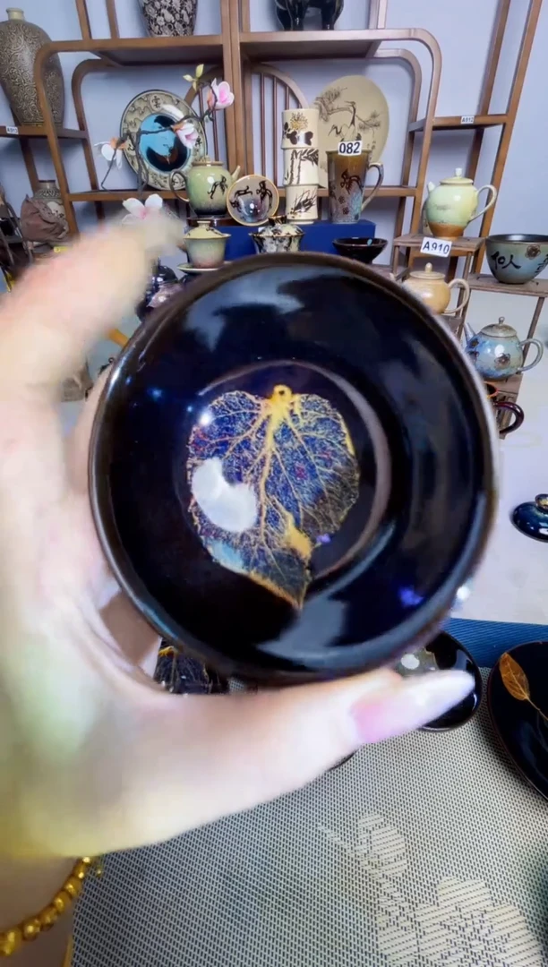 【特价无暇真叶入盏1300度】非遗大师手工高温瓷特价款