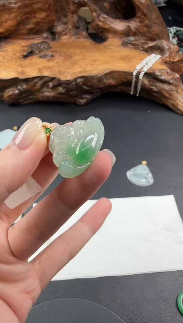 吊坠(不含链)18K金镶嵌翡翠翡翠饰品-85