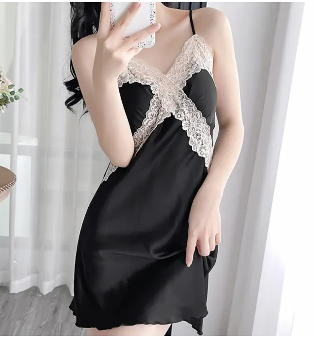 性感睡衣女夏季交叉蕾丝 吊带睡裙
