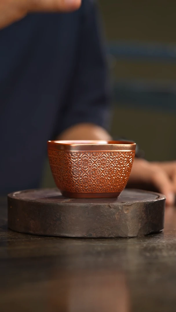 20柴房陶瓷柴烧金玉四方雕刻杯