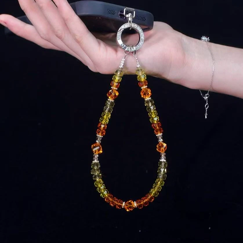 XX314【落日余晖】手机链挂饰高级感水晶珠子手链条挂绳带夹