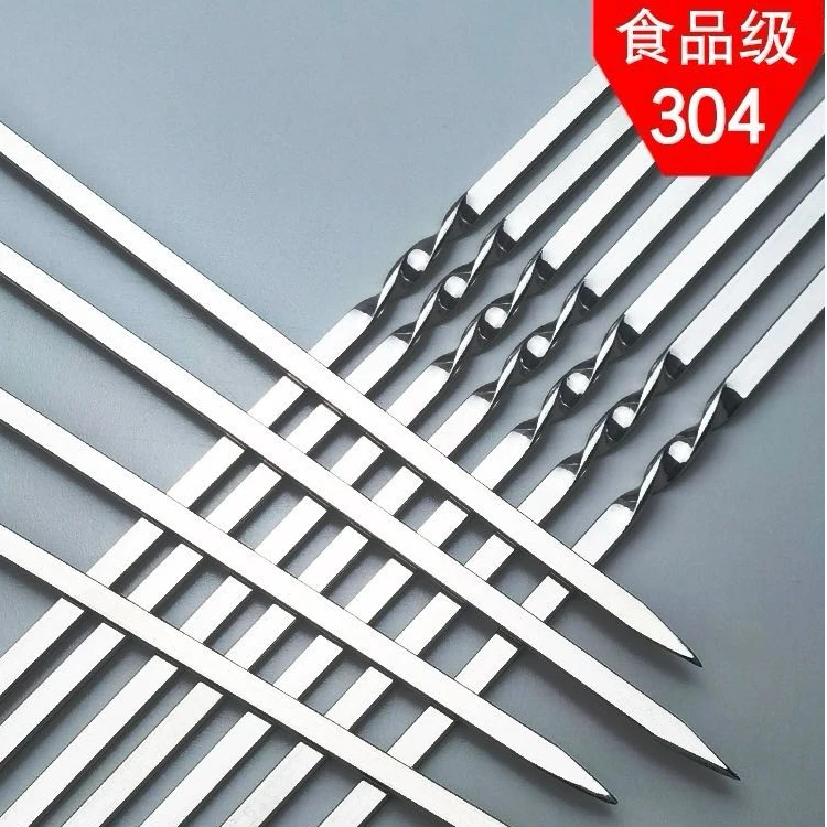 【新疆包邮】食品级304不锈钢螺旋纹防烫加厚35根扁签烤肉签收纳桶